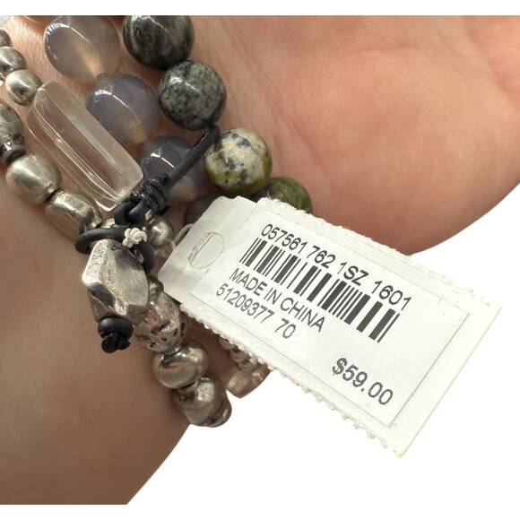 J. Jill Elephant Charm Bracelet Textured Metal Stone Beaded Stackable Earthy NWT - Picture 11 of 12